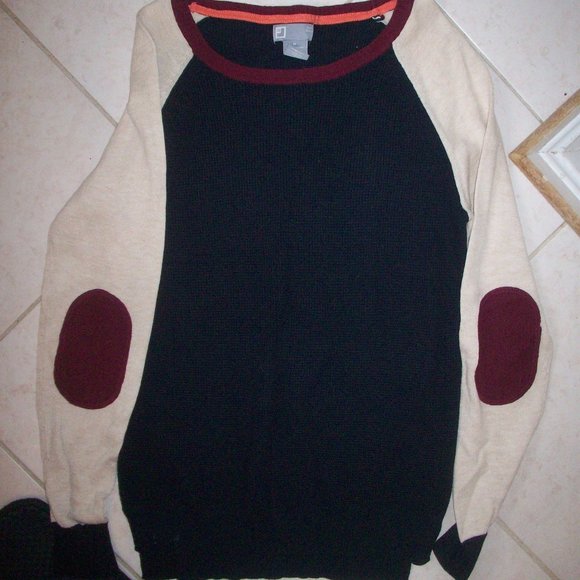 Colorblock Sweater Cotton/Wool Blend Lightweight Maroon/Blue r/n 93677 jcp - Picture 1 of 6